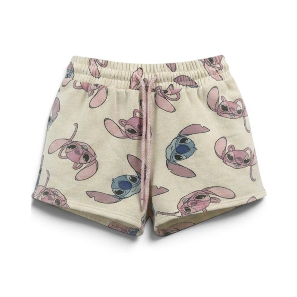 Disney Stitch Fleece Lounge Shorts Womens L Cream Good Angel Print Pockets